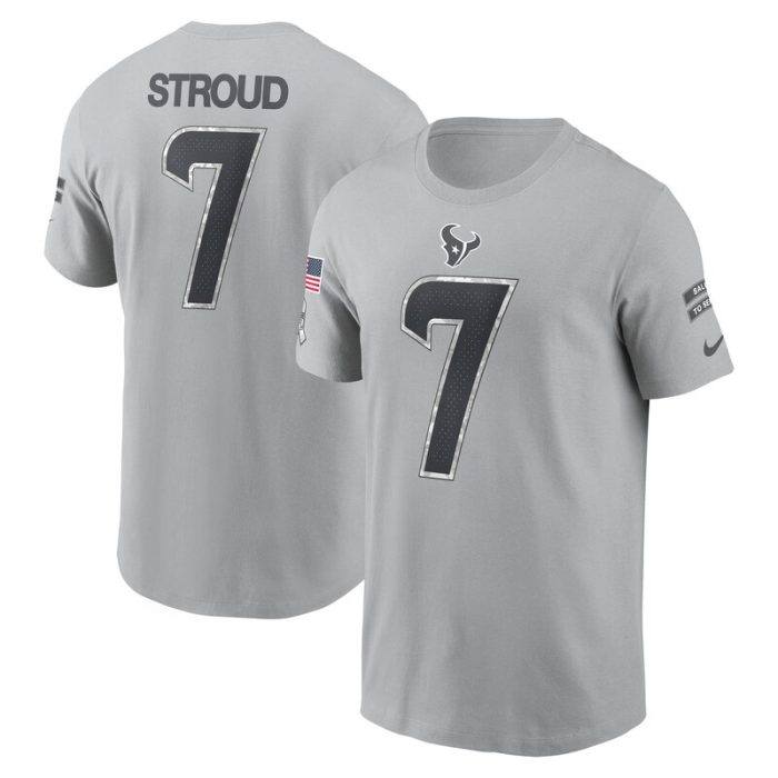 C.J. Stroud Houston Texans 2024 Salute To Service Name & Number T-Shirt - Gray