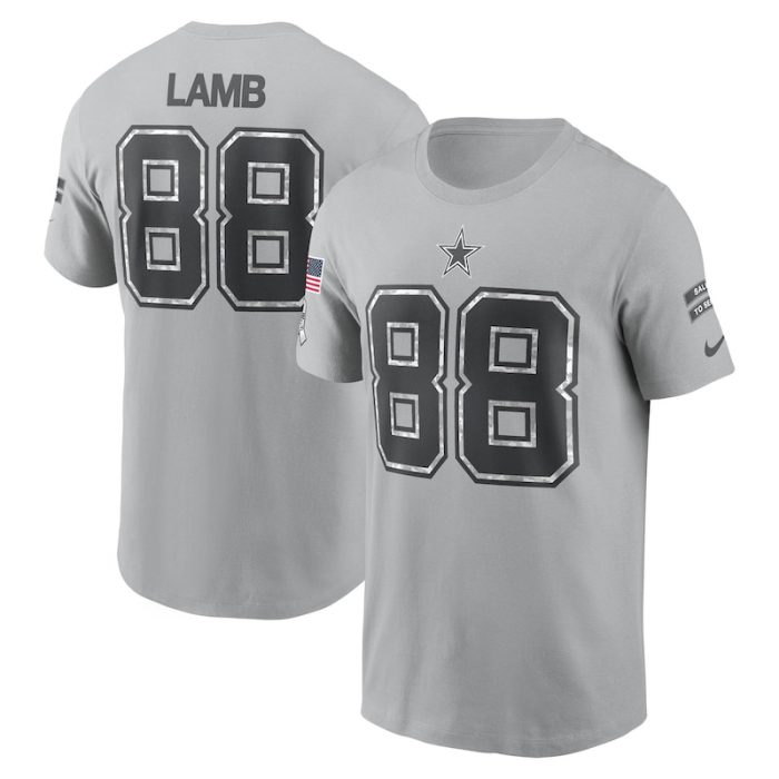 CeeDee Lamb Dallas Cowboys 2024 Salute To Service Name & Number T-Shirt - Gray