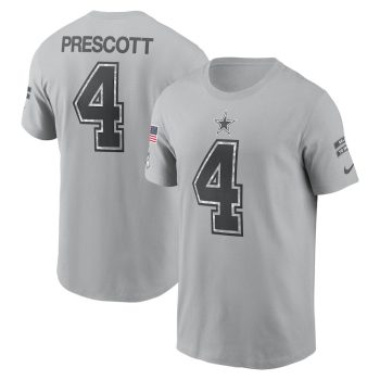 Dak Prescott Dallas Cowboys 2024 Salute To Service Name & Number T-Shirt - Gray