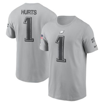 Jalen Hurts Philadelphia Eagles 2024 Salute To Service Name & Number T-Shirt - Gray