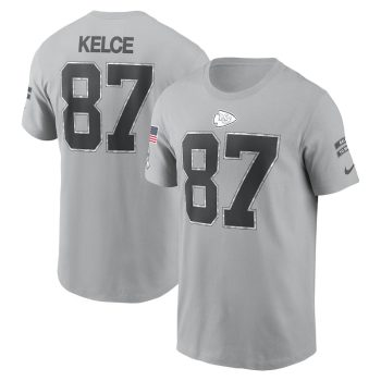 Travis Kelce Kansas City Chiefs 2024 Salute To Service Name & Number T-Shirt - Gray