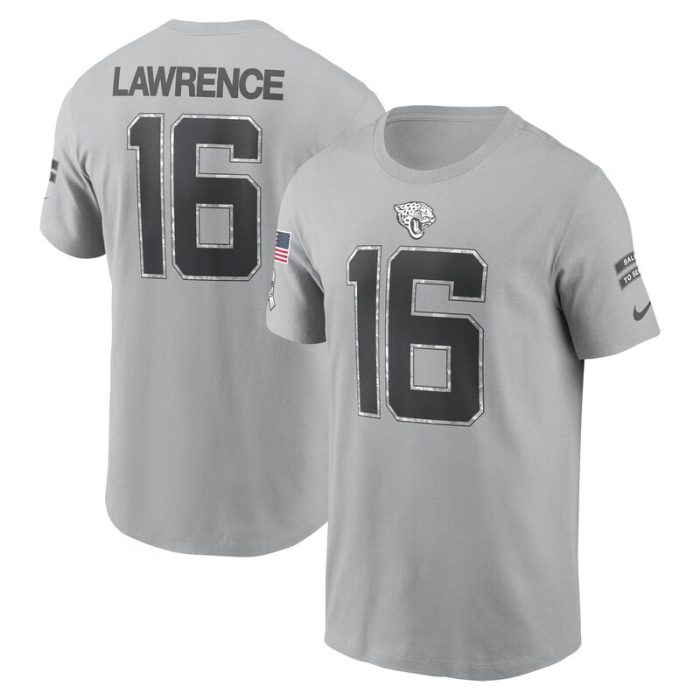 Trevor Lawrence Jacksonville Jaguars 2024 Salute To Service Name & Number T-Shirt - Gray