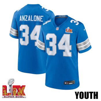 Alex Anzalone #34 Detroit Lions Super Bowl LIX Youth Jersey - Blue