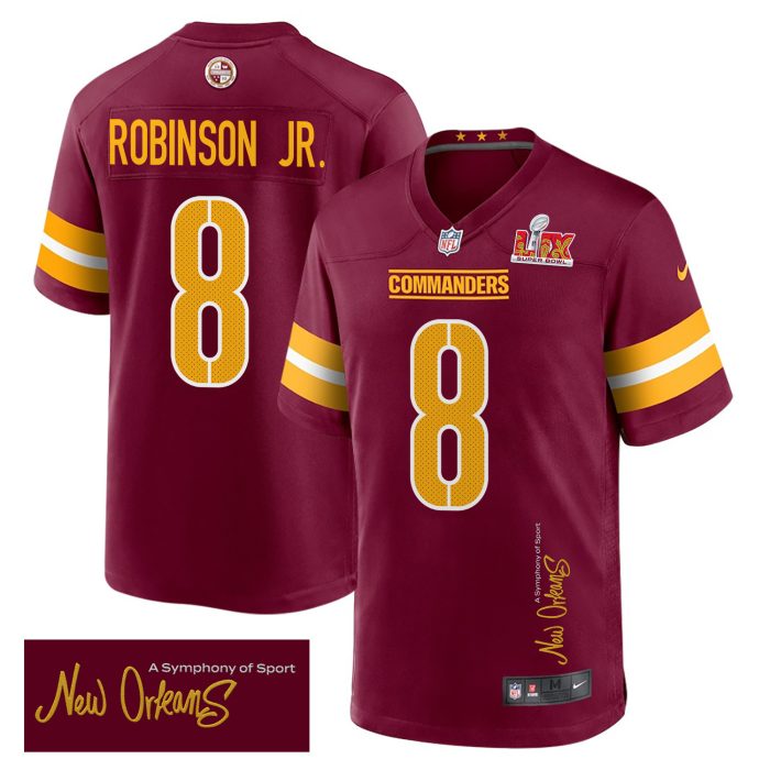 Brian Robinson Jr. 8 Washington Commanders Super Bowl LIX 'New Orleans - A Symphony of Sport' Game Men Jersey - Burgundy