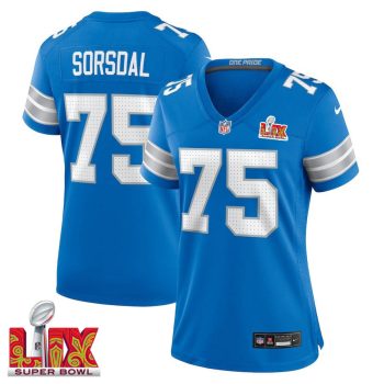 Colby Sorsdal #75 Detroit Lions Super Bowl LIX Women's Jersey - Blue