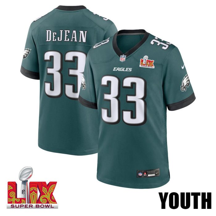 Cooper DeJean #33 Philadelphia Eagles Super Bowl LIX Youth Jersey - Midnight Green