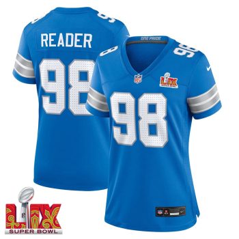 DJ Reader #98 Detroit Lions Super Bowl LIX Women's Jersey - Blue