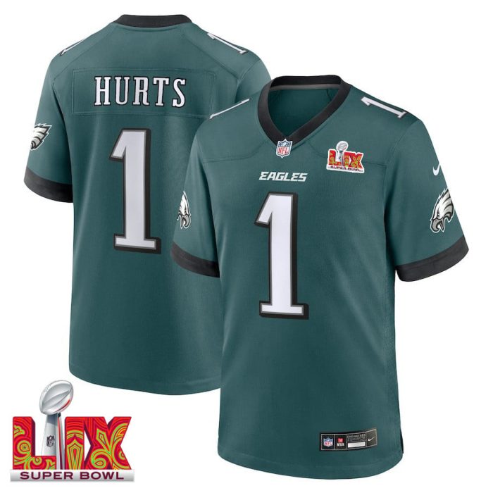 Jalen Hurts #1 Philadelphia Eagles Super Bowl LIX Jersey - Men's - Midnight Green