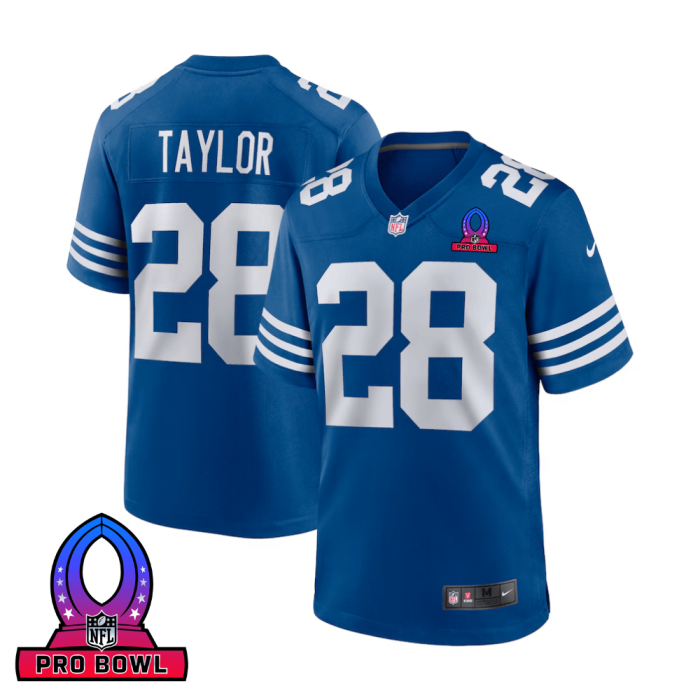 Jonathan Taylor 28 Indianapolis Colts 2025 Pro Bowl Patch Game Men Jersey - Royal