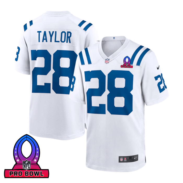 Jonathan Taylor 28 Indianapolis Colts 2025 Pro Bowl Patch Game Men Jersey - White