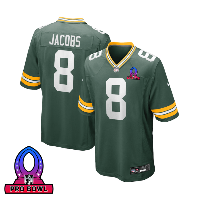 Josh Jacobs 8 Green Bay Packers 2025 Pro Bowl Patch Game Men Jersey - Green