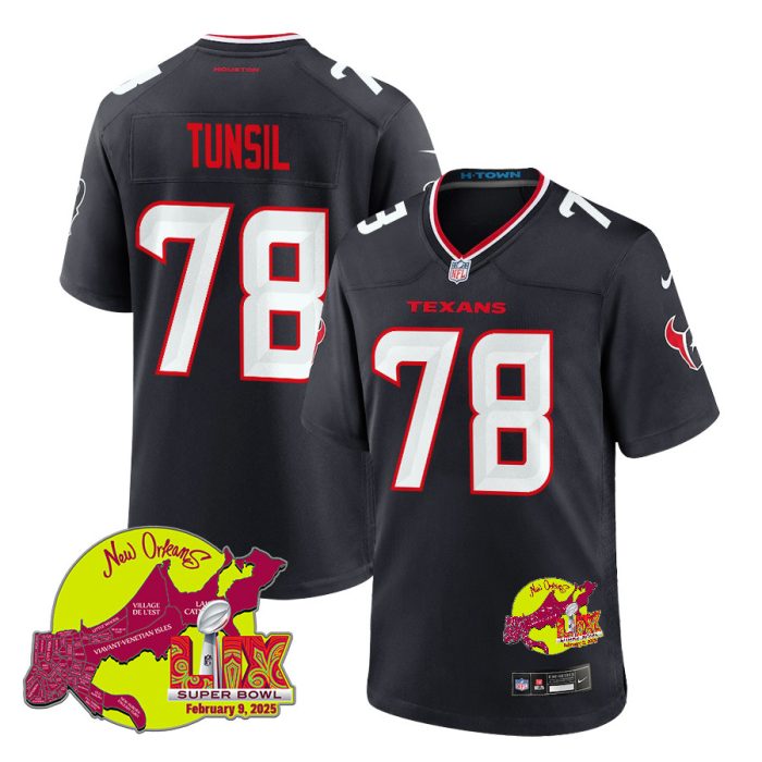 Laremy Tunsil 78 Houston Texans Super Bowl LIX New Orleans Patch Game Men Jersey - Navy