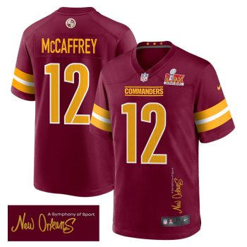 Luke McCaffrey 12 Washington Commanders Super Bowl LIX 'New Orleans - A Symphony of Sport' Game Men Jersey - Burgundy