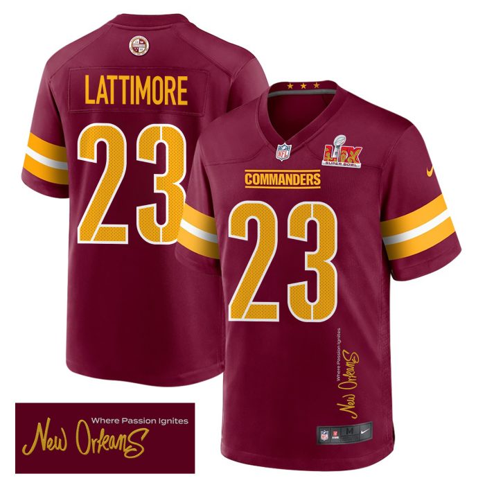 Marshon Lattimore 23 Washington Commanders Super Bowl LIX 'New Orleans - Where Passion Ignites' Game Men Jersey - Burgundy