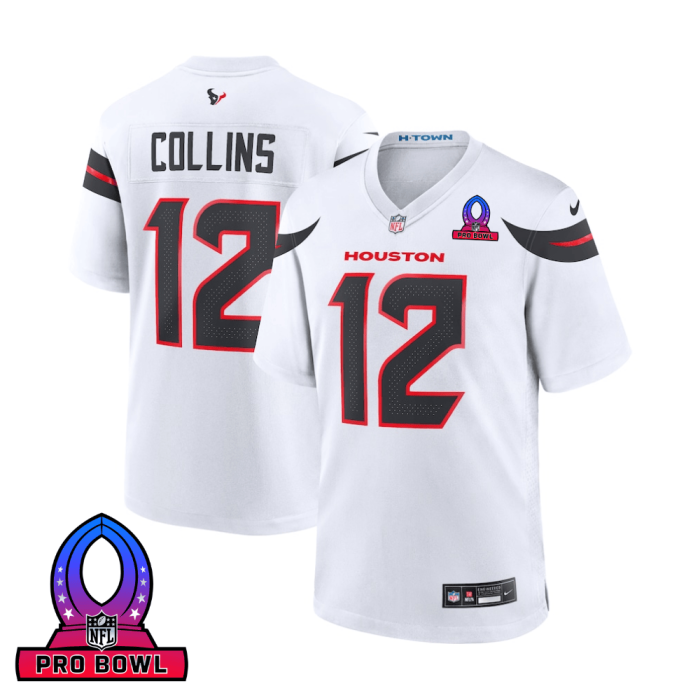 Nico Collins 12 Houston Texans 2025 Pro Bowl Patch Game Men Jersey - White