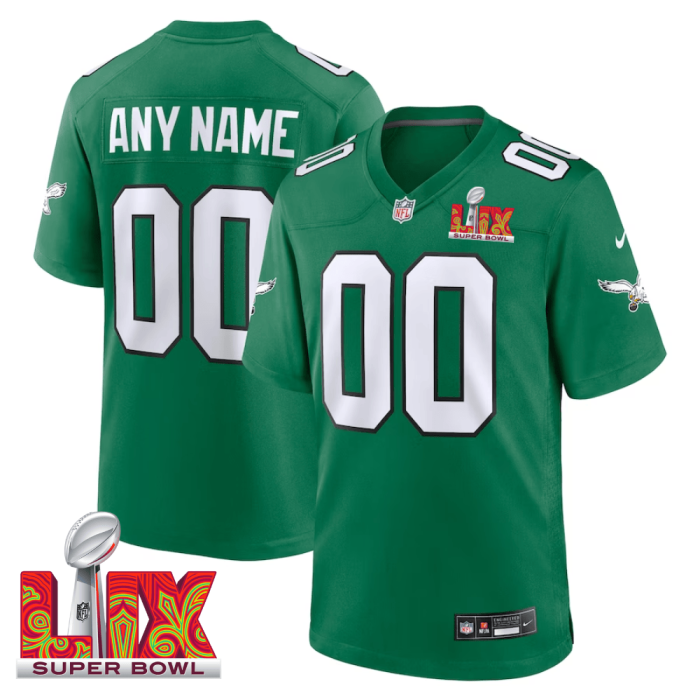 Philadelphia Eagles Super Bowl LIX Patch Alternate Game Men Custom Jersey - Kelly Green