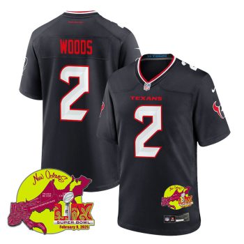 Robert Woods 2 Houston Texans Super Bowl LIX New Orleans Patch Game Men Jersey - Navy