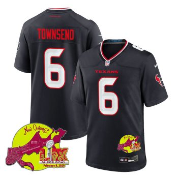 Tommy Townsend 6 Houston Texans Super Bowl LIX New Orleans Patch Game Men Jersey - Navy