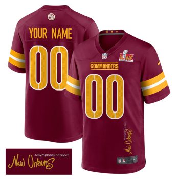 Washington Commanders Super Bowl LIX 'New Orleans - A Symphony of Sport' Game Men Custom Jersey - Burgundy