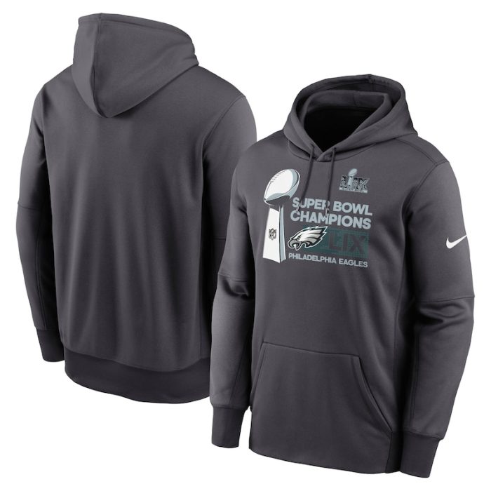 Philadelphia Eagles Super Bowl LIX Champions Locker Room Trophy Collection Therma Fleece Pullover Hoodie - Anthracite