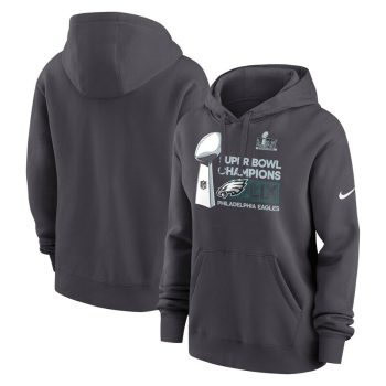 Philadelphia Eagles Women's Super Bowl LIX Champions Locker Room Trophy Collection Club Fleece Pullover Hoodie - Anthracite