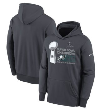 Philadelphia Eagles Youth Super Bowl LIX Champions Locker Room Trophy Collection Fleece Pullover Hoodie - Anthracite