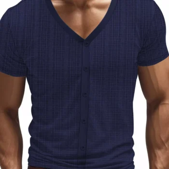 Men's Full Size V-Neck Button-Down Top Plus Size
