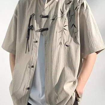 Men's Plus Size Casual Bamboo Print Half Sleeve Shirt