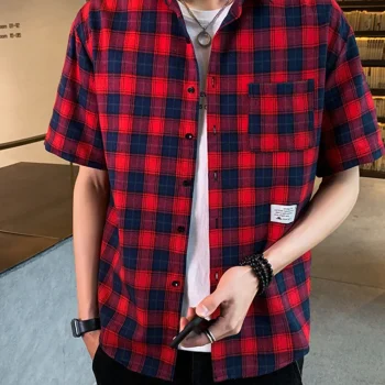 Men's Plus Size Casual Plaid Short Sleeve Shirt