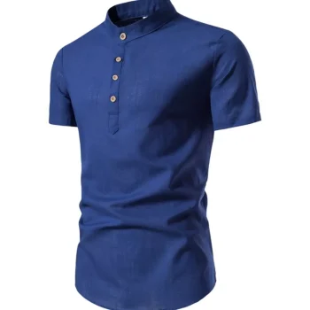 Men's Plus Size Mandarin Collar Short Sleeve Shirt