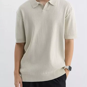 Men's Plus Size Ribbed Knit Short Sleeve Polo
