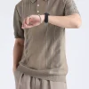 Men's Plus Size Striped Knit Short Sleeve Polo