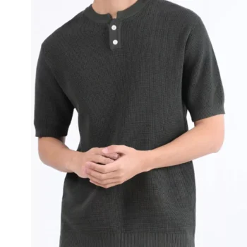Men's Plus Size Textured Knit Henley T-Shirt