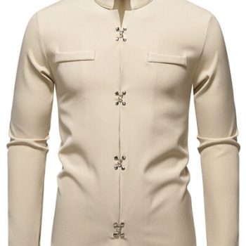 Men's Mandarin Collar Slim Fit Long Sleeve Shirt