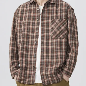 Men's Plus Size Casual Plaid Long Sleeve Shirt