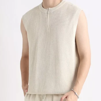 Men's Plus Size Knitted Zip-Up Tank