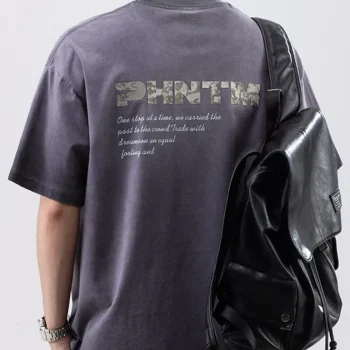 Men's Plus Size Letter Back Round Neck T-Shirt
