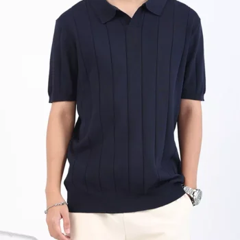 Men's Plus Size Ribbed Knit Short Sleeve Polo