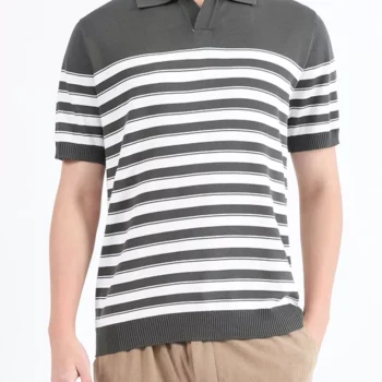 Men's Plus Size Striped Knit Short Sleeve Polo
