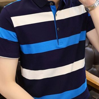 Men's Plus Size Striped Slim Fit Polo Shirt