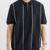 Men's Plus Size Striped Zip-Up Knit Polo