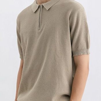 Men's Plus Size Textured Knit Zip-Up Polo